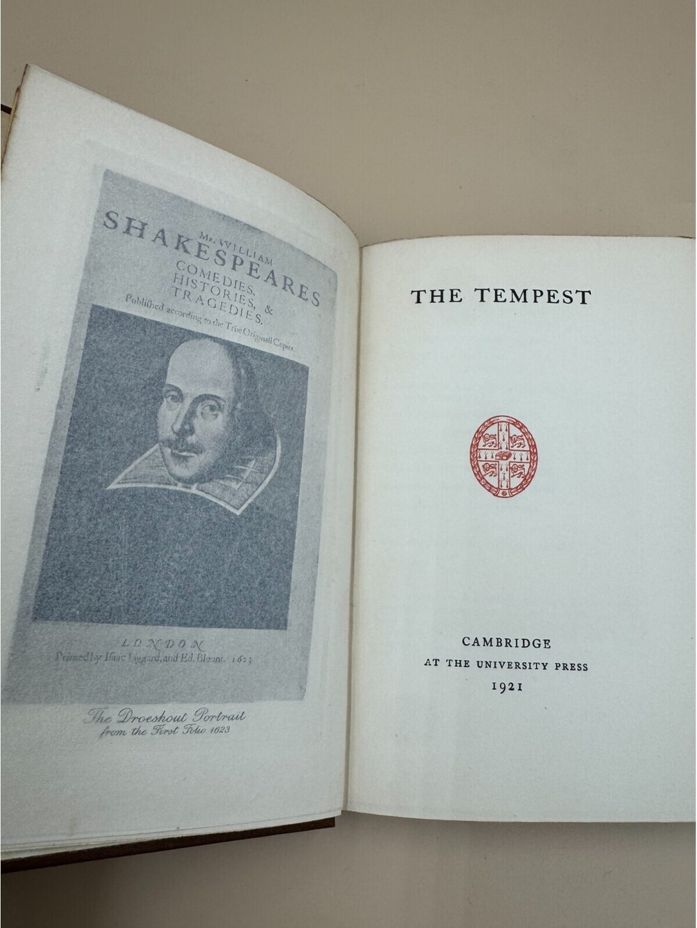 Shakespeare The Tempest Cambridge 1921 New Shakespeare First Volume Rare Year VG